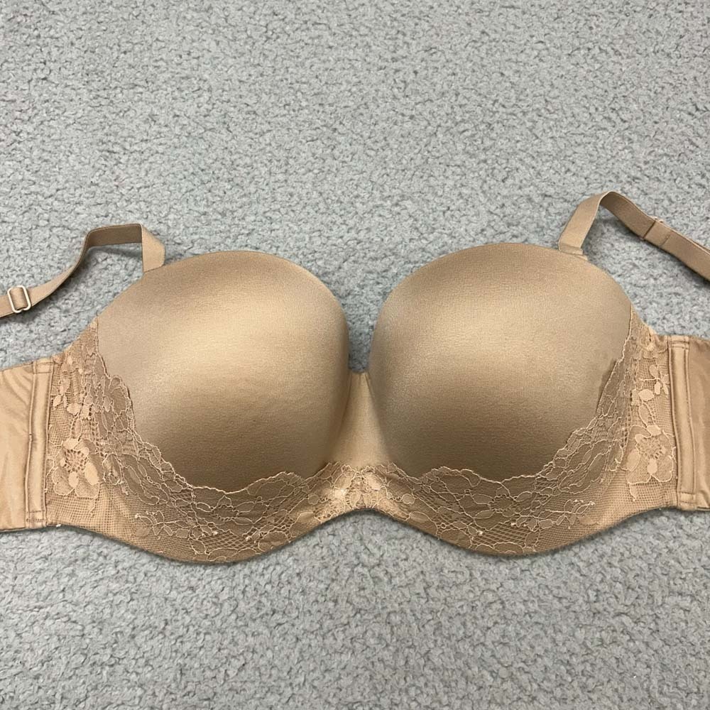 Victoria's Secret Bra 38DD Strapless Bra Body By Victoria Lined Lace Nude